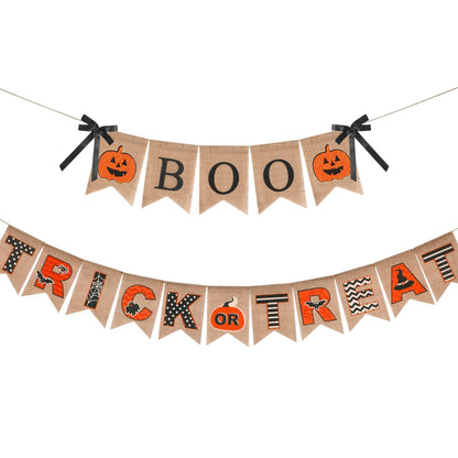 Halloween Burlap Banner – Rustic Party Mantel & Wall Decor for Home or Farmhouse Patio