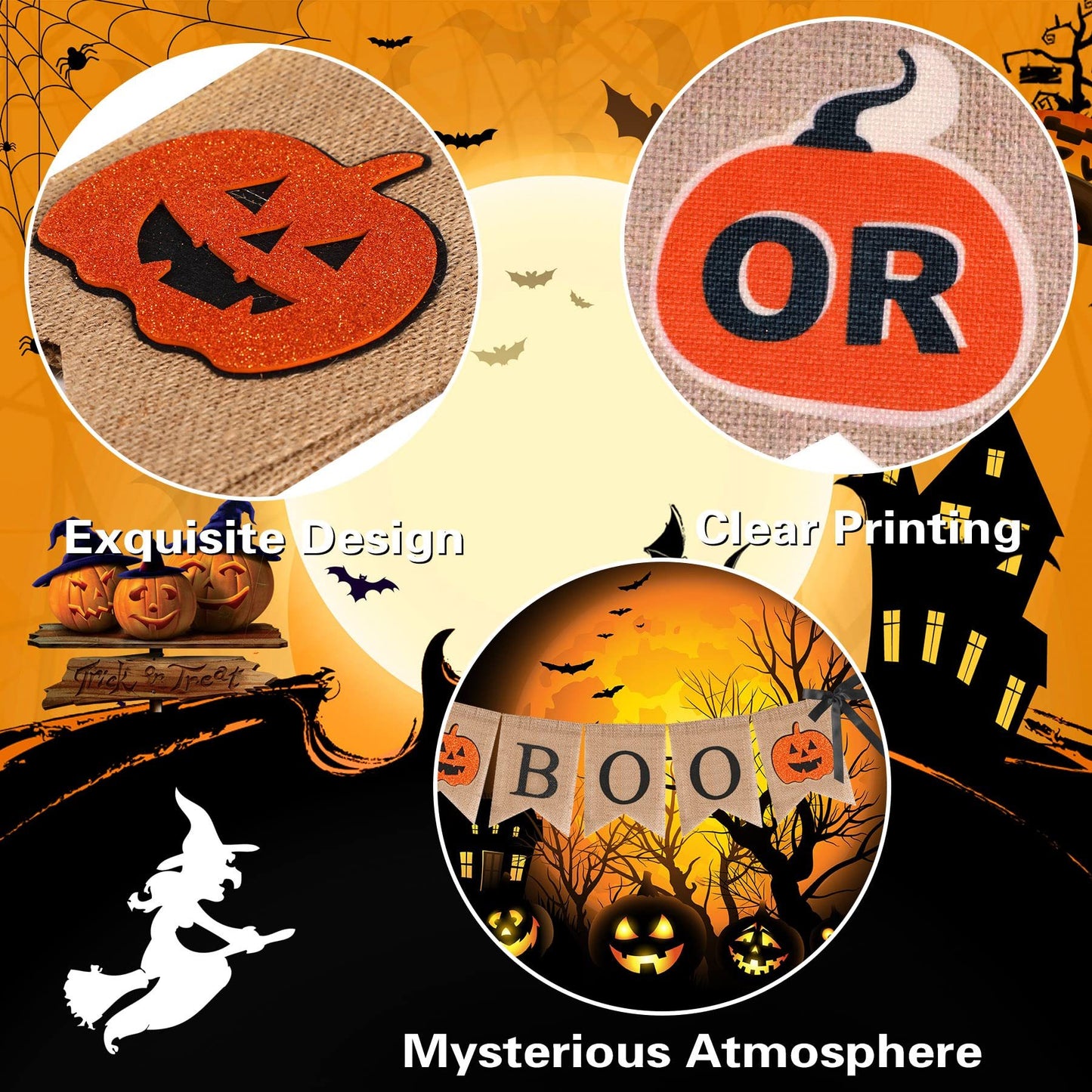 Halloween Burlap Banner – Rustic Party Mantel & Wall Decor for Home or Farmhouse Patio