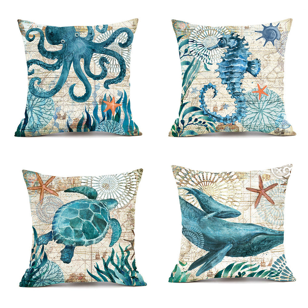 Cushion Covers Sea Turtle Print – Coastal Throw Pillow Cases for Sofa, Chair & Home Decor