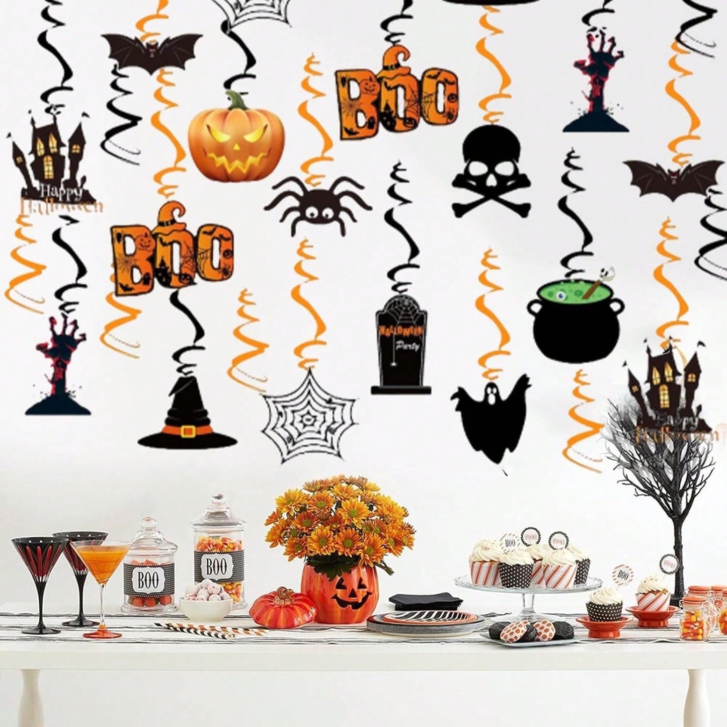 36Pcs Halloween Hanging Swirl Decorations – Spooky Ceiling Party Decor for Home & Office