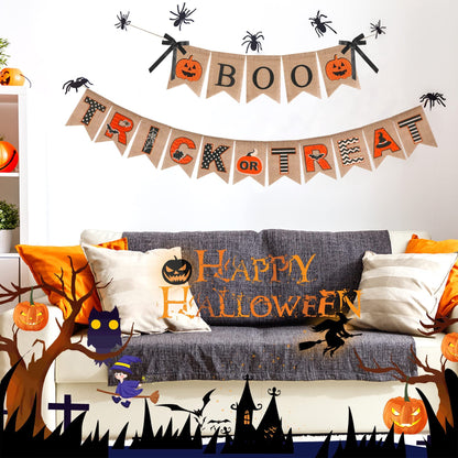 Halloween Burlap Banner – Rustic Party Mantel & Wall Decor for Home or Farmhouse Patio