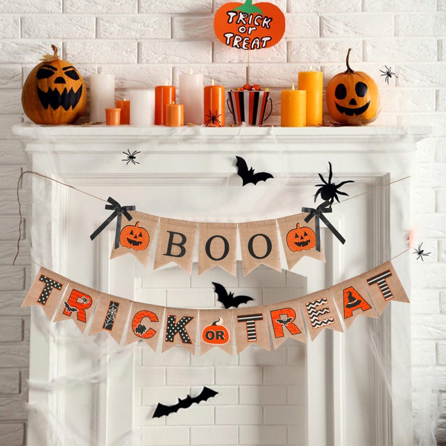 Halloween Burlap Banner – Rustic Party Mantel & Wall Decor for Home or Farmhouse Patio