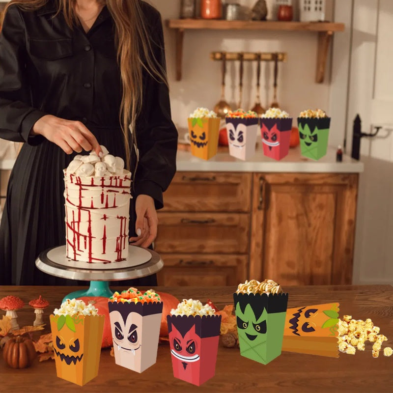 12Pcs Halloween Popcorn Boxes – Party Snack & Candy Treat Containers for Spooky Events