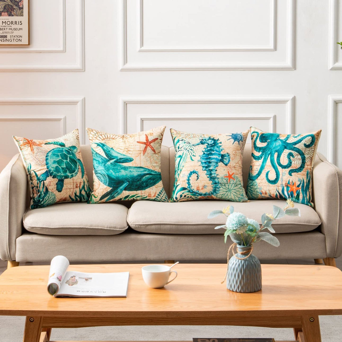 Cushion Covers Sea Turtle Print – Coastal Throw Pillow Cases for Sofa, Chair & Home Decor