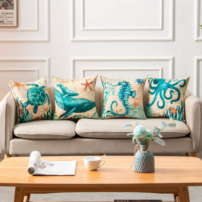 Cushion Covers Sea Turtle Print – Coastal Throw Pillow Cases for Sofa, Chair & Home Decor