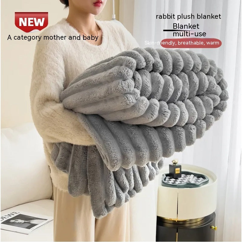 Soft Bubble Velvet Blanket – Double-Sided Warm Rabbit Fur Throw for Bed & Sofa