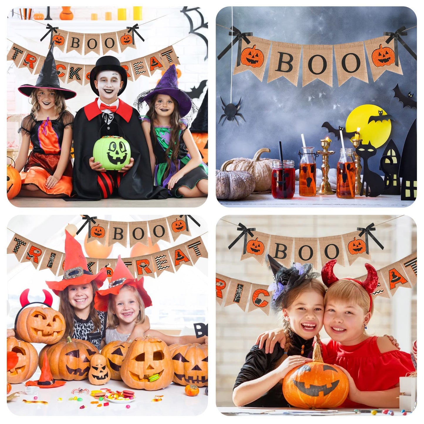 Halloween Burlap Banner – Rustic Party Mantel & Wall Decor for Home or Farmhouse Patio