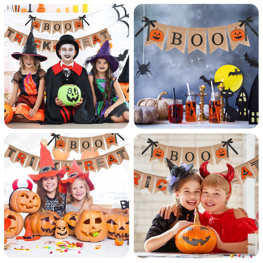 Halloween Burlap Banner – Rustic Party Mantel & Wall Decor for Home or Farmhouse Patio