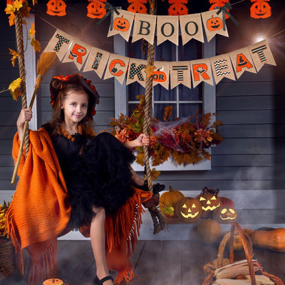 Halloween Burlap Banner – Rustic Party Mantel & Wall Decor for Home or Farmhouse Patio