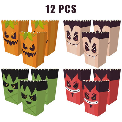 12Pcs Halloween Popcorn Boxes – Party Snack & Candy Treat Containers for Spooky Events