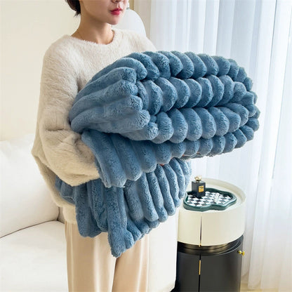 Soft Bubble Velvet Blanket – Double-Sided Warm Rabbit Fur Throw for Bed & Sofa